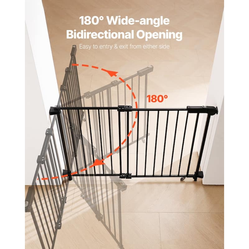 Black Adjustable Steel Baby Gate for Stairs or Doorways with No Threshold and One-Hand Open - 29.5-43”W x 28”H