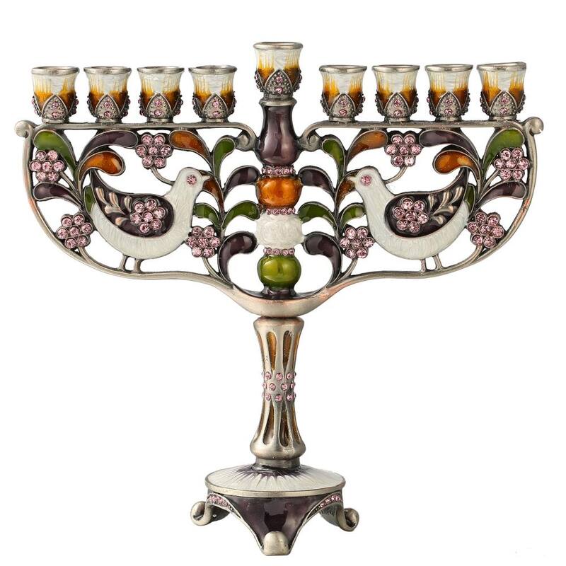 HandPainted Enamel Menorah Candelabra w/Gold Accents Matashi Crystals
