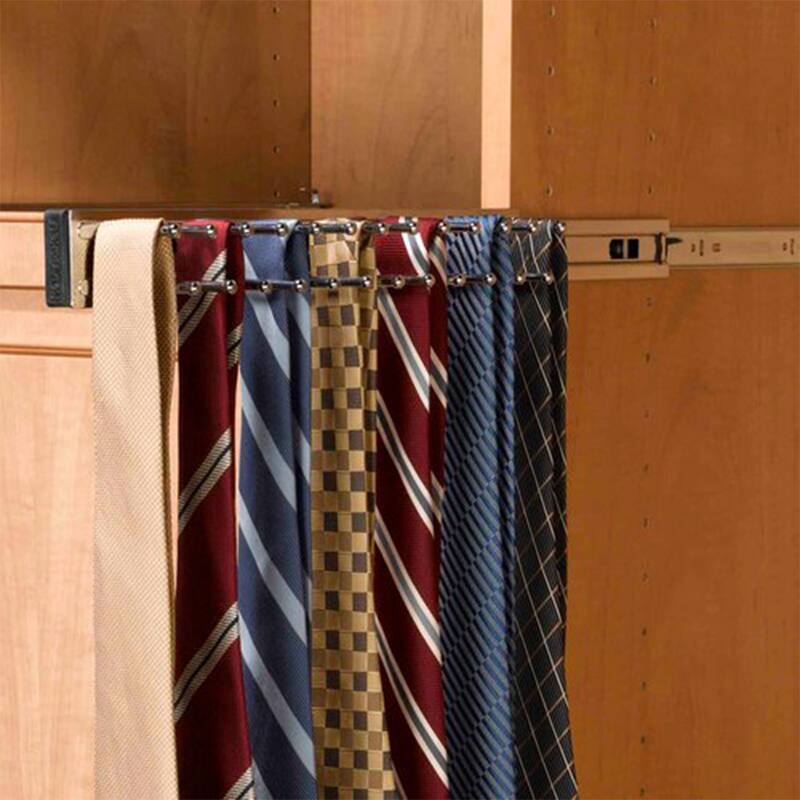 Rev-A-Shelf TRC-14CR 14-Inch Side Mount Extending Tie Rack, Chrome (2 Pack) - 1