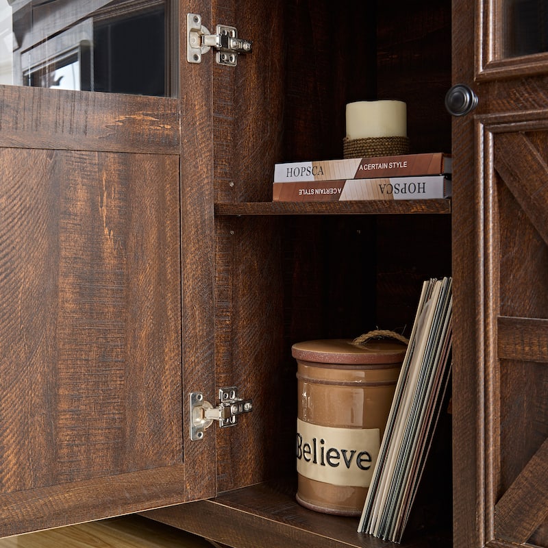 Farmhouse Buffet Cabinet with 3 Cross Doors and Adjustable Shelf for Living Room