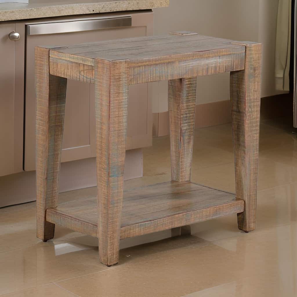Lilly Accent Chairside Table, Light Brown Wood, Rectangular 25 Inch