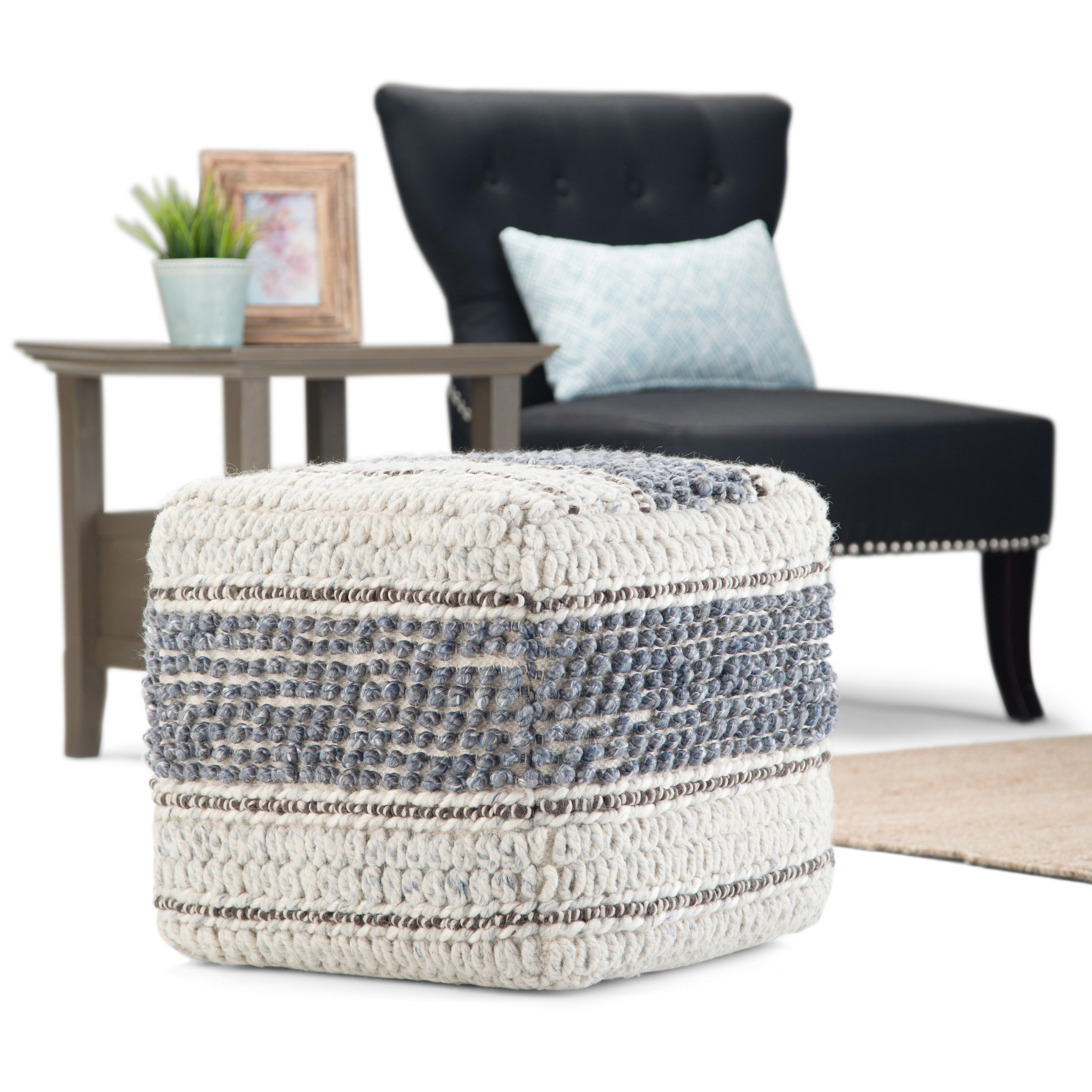 WYNDENHALL Heyfield Square Pouf Handloom Woven On Sale Bed