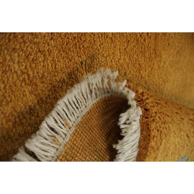 Hand Knotted Oriental 100% Wool Carpet Tribal Abstract Yellow & Gold Gabbeh Runner Rug - 6' 8'' X 2' 11''