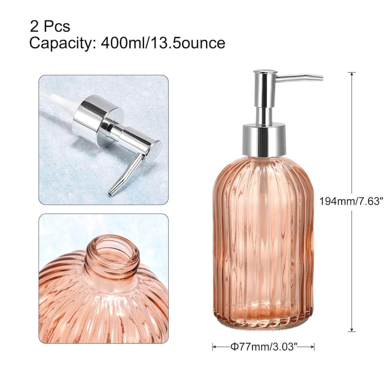 Soap Dispensers Set - 2 Pack 13.5Oz Glass Dish Hand Soap Dispenser with Silvery Pump for Kitchen Bathroom - Orange