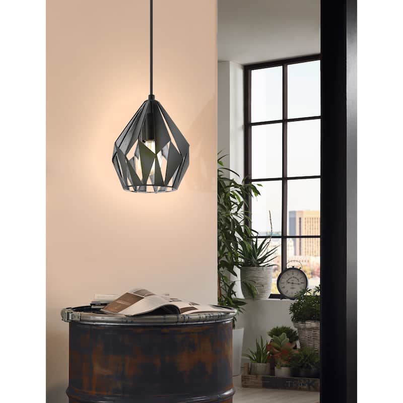 Eglo Carlton 3 Black and Silver 1-Light Geometric Pendant - Black, Silver