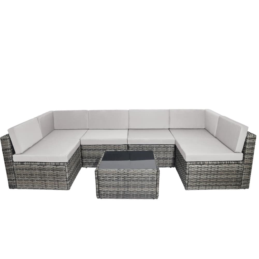 7 Pieces Outdoor Patio Sectional Sofa Couch
