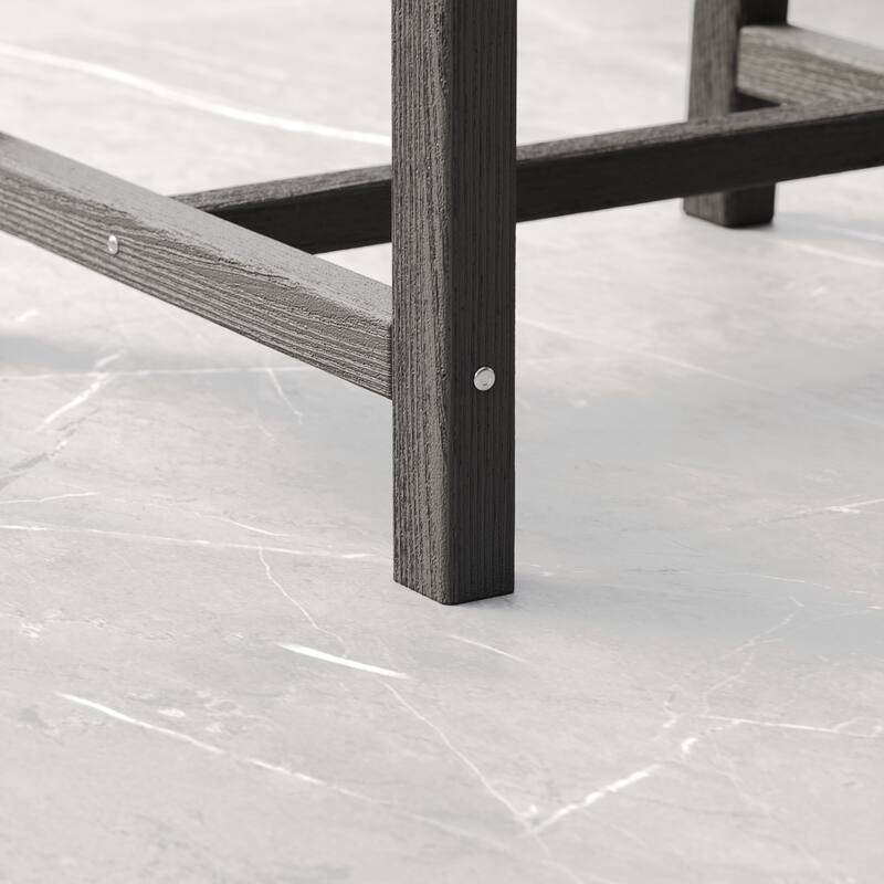 Outdoor Dining Table and Chair Set: HDPE Material, Wood - Grain Design
