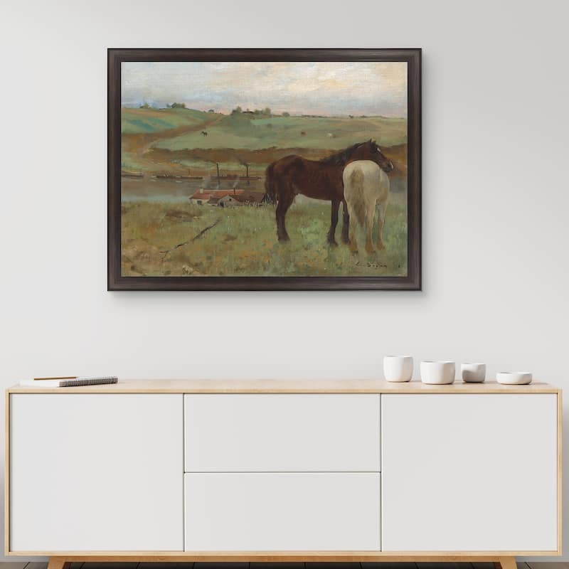 Masterpiece Art Gallery| Horses in a Meadow by Edgar Degas - Framed Canvas Art Print