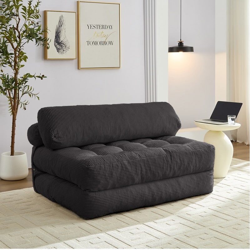 Mixoy W32''/W50'' Corded Velvet Fabric Folding Floor Lazy Futon Sofa Bed
