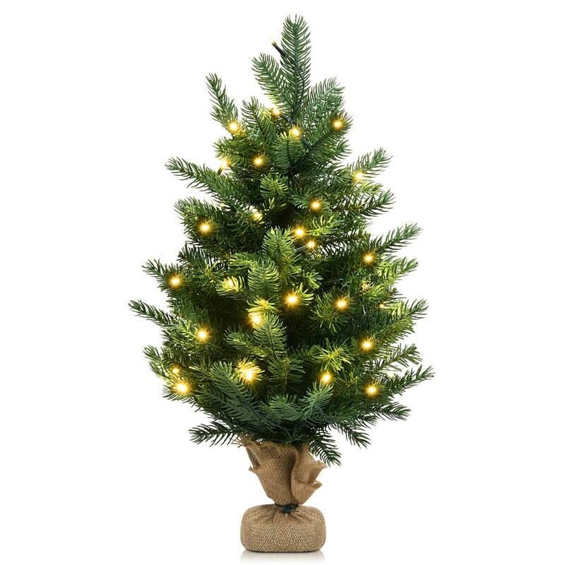 Gymax 24" Mini Artificial Christmas Tree Tabletop Pre-Lit LED Fir Tree - Green - 2 Foot