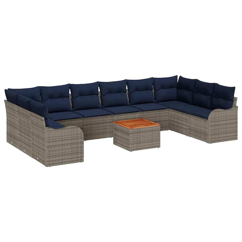 vidaXL 11 Garden Sofa Set with Cushions Black/Grey Poly Rattan - 135.4 x 69.9 x 27.2