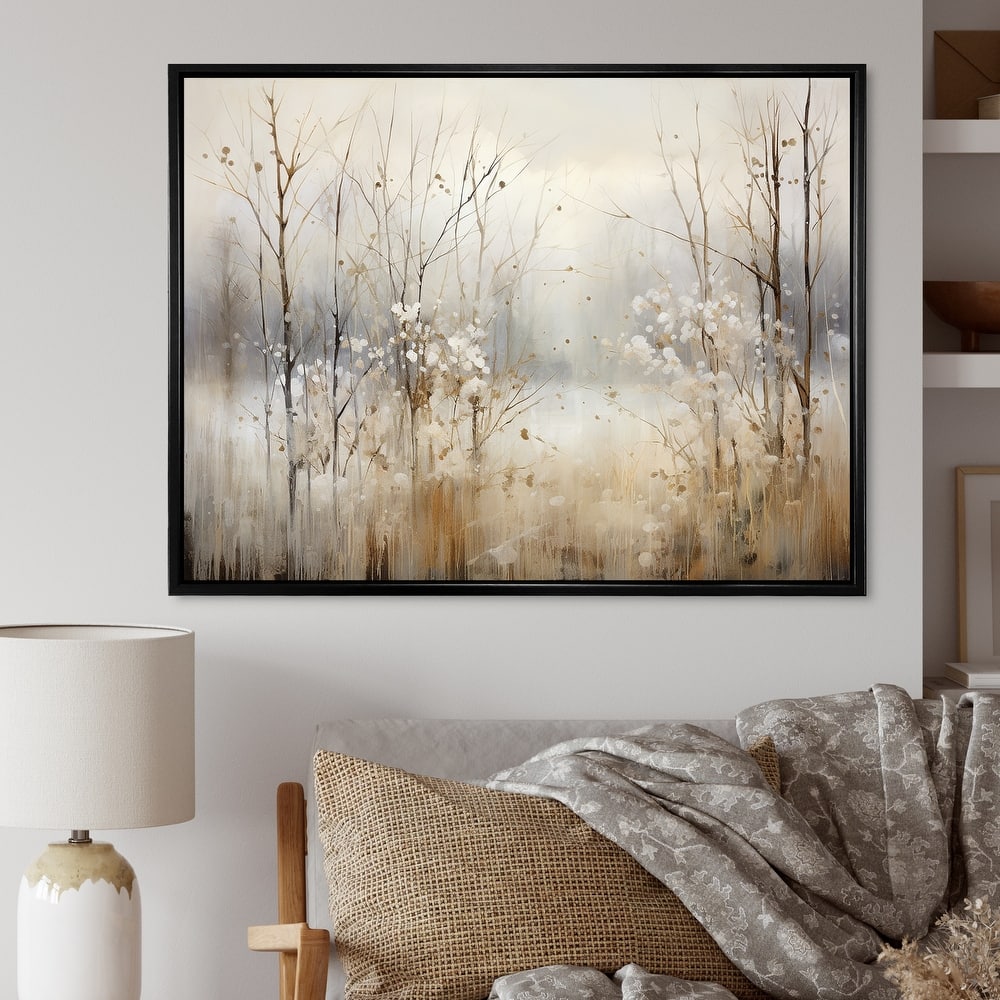 Designart "Winter Meadow View Calmness II" Meadow Grey Wall Decor - Traditional Bedroom Framed Canvas Wall Art