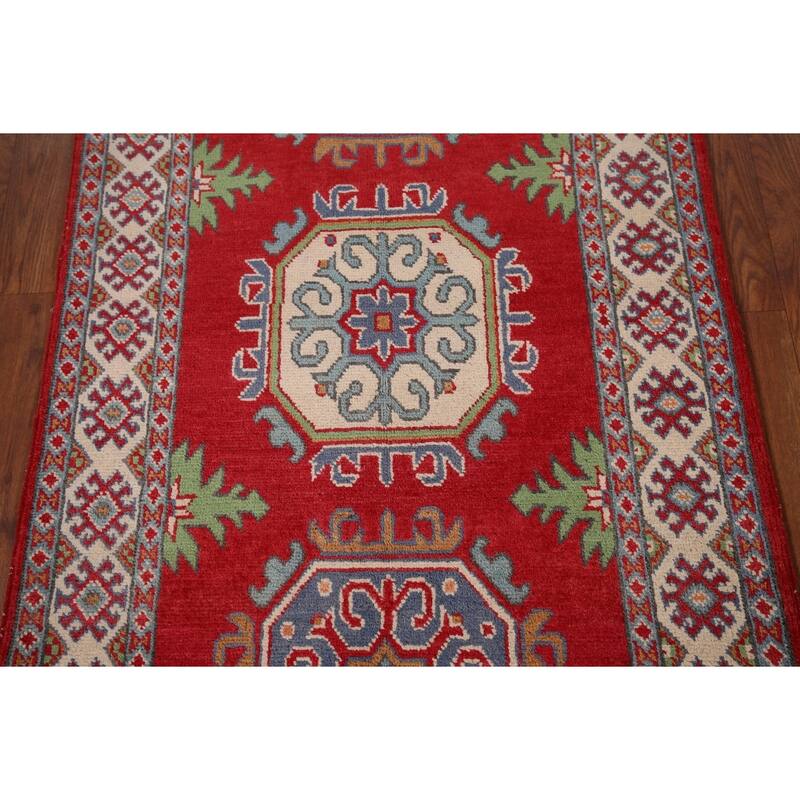 Red Kazak Accent Rug Handmade Traditional Wool Carpet - 2'7" x 4'0"