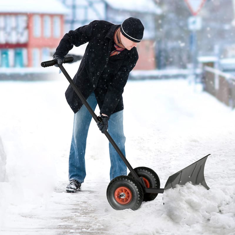 Snow Shovel with Wheels, Snow Plow Shovel Angle & Adjustable Handle