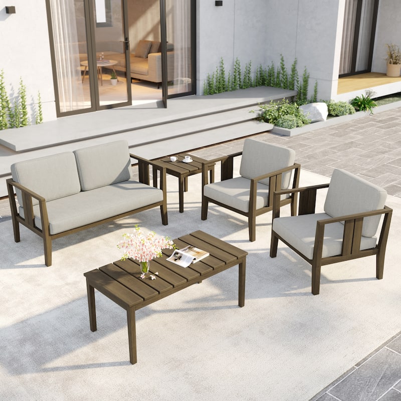 5-Piece Patio Furniture Solid Teak Outdoor Conversation Set