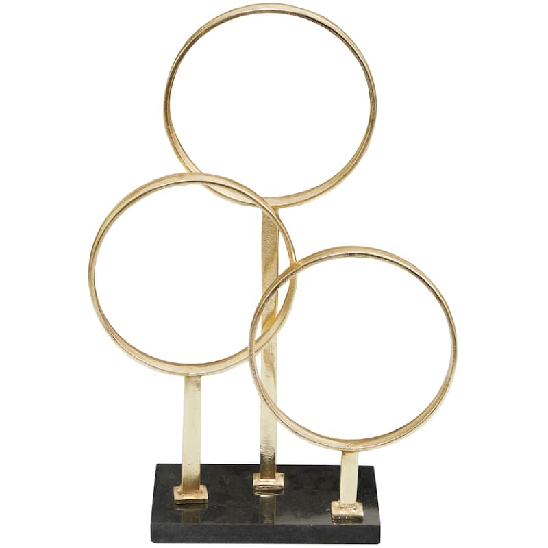 Aluminum Metal Abstract 3 Rings Sculpture with Black Base - Gold - CosmoLiving by Cosmopolitan - 6"W x 14"L x 21"H
