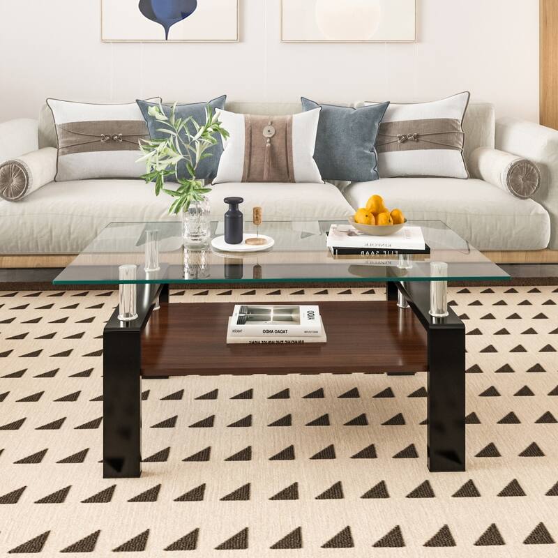 Rectangle Tempered Glass Tabletop Coffee Table