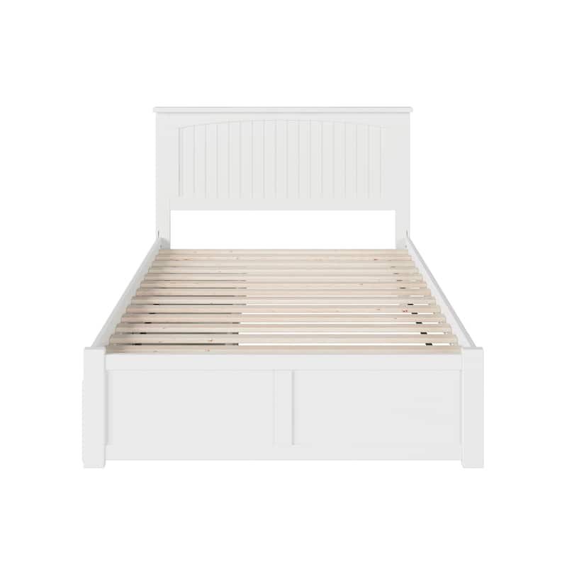 Nantucket Full Solid Wood Platform Bed with Footboard & 2 Storage Drawers in White