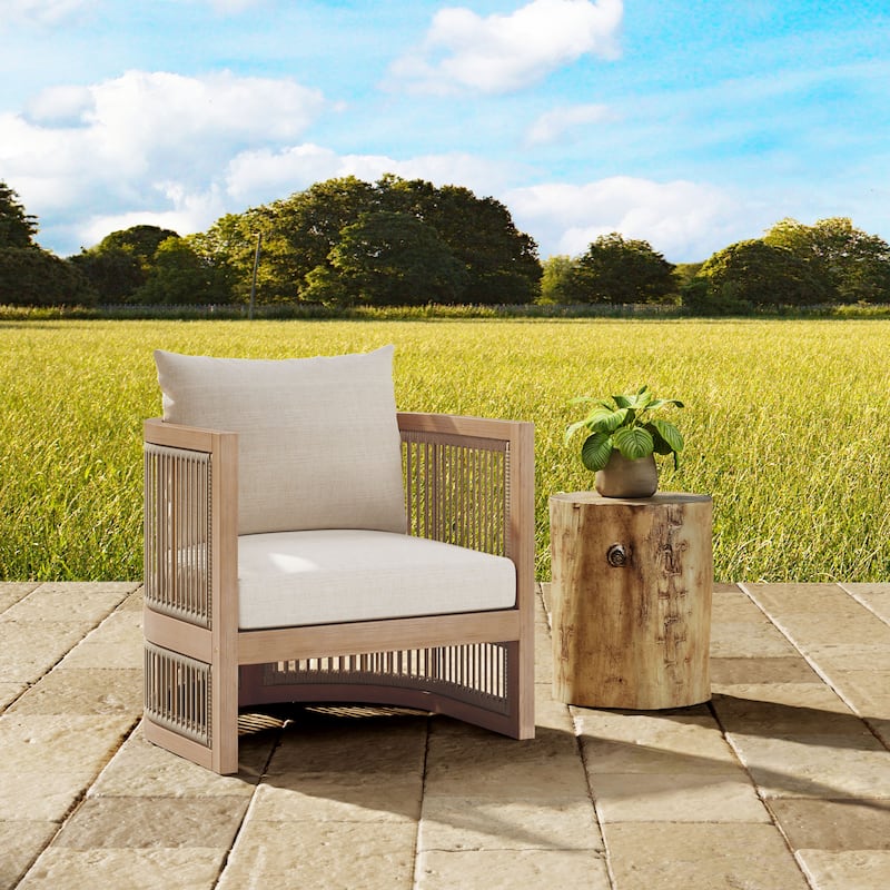 Christopher Knight Home - Ferrocona Outdoor Acacia Wood Club Chair with Cushion and MGO Side Table Set - Light Teak+Beige Rope+Beige Cushion