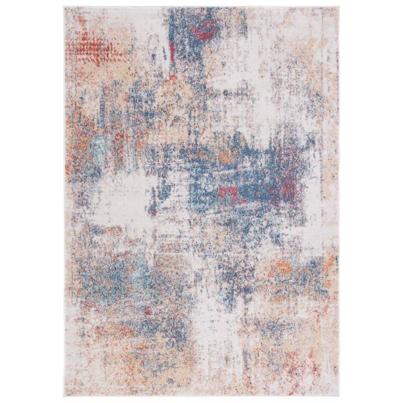SAFAVIEH Phoenix Luetta Modern Abstract Rug - 6'7" Square - Ivory/Blue Rust