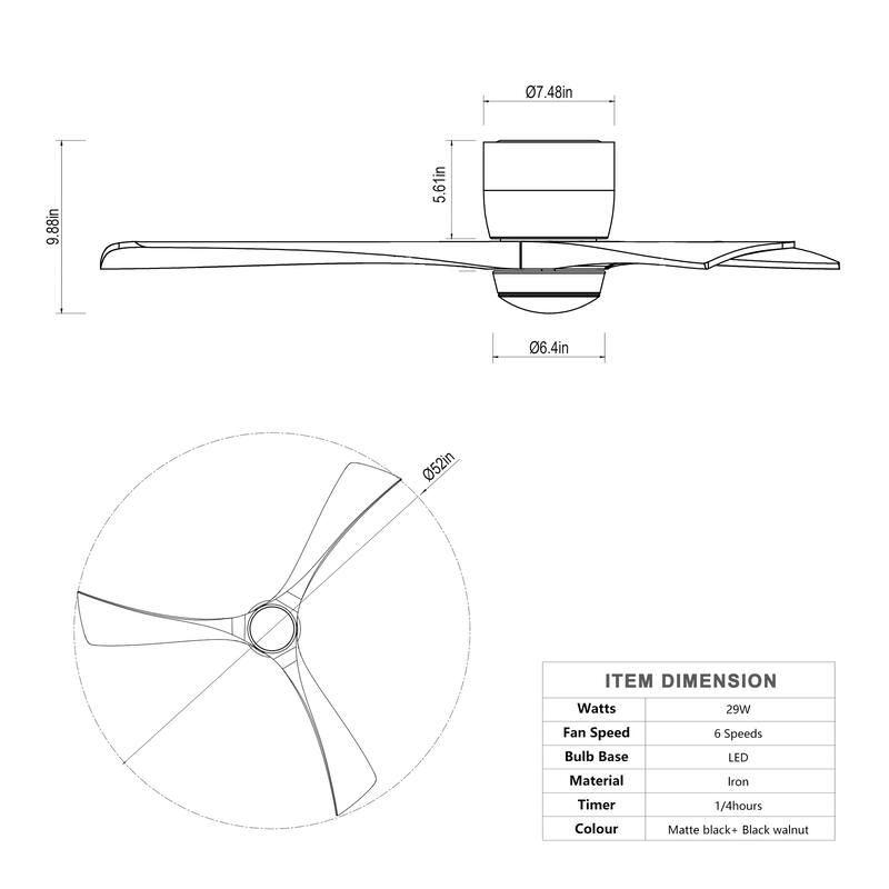 52" Ceiling Fan with Lights Remote Control,Quiet DC Motor 3 Blade Ceiling Fans 6 Speed Levels,Reversible Ceiling Fan