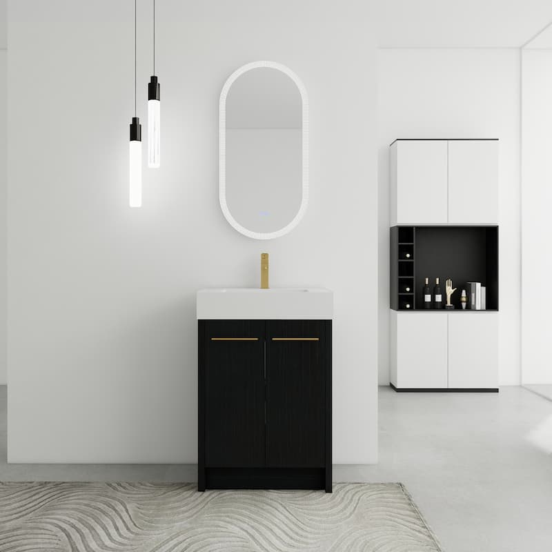 24 Inch Freestanding Bathroom Vanity with Resin Sink, With Soft Closing Door, KD-Package - Black