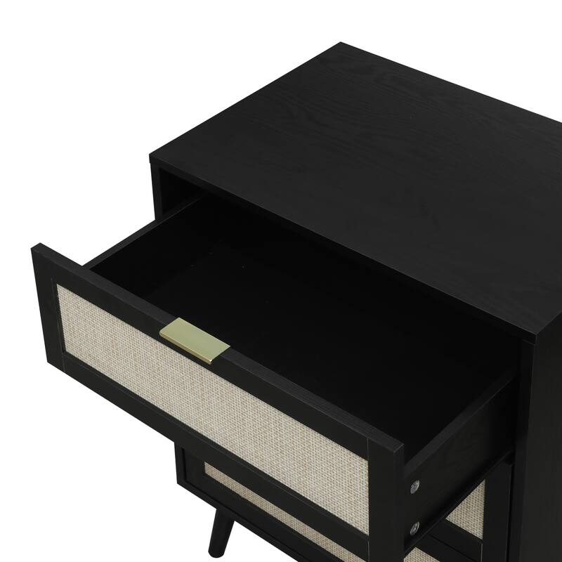 Rattan 3-Drawer Cabinet with Moisture-Proof Finish & Anti-Tipping Device for Safe Storage