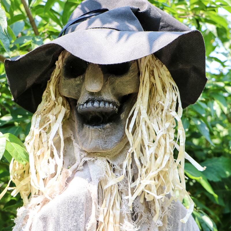 Haunted Hill Farm 6-Ft. Standing Scarecrow, Indoor or Covered Outdoor Halloween Decoration, Poseable, The Hunter