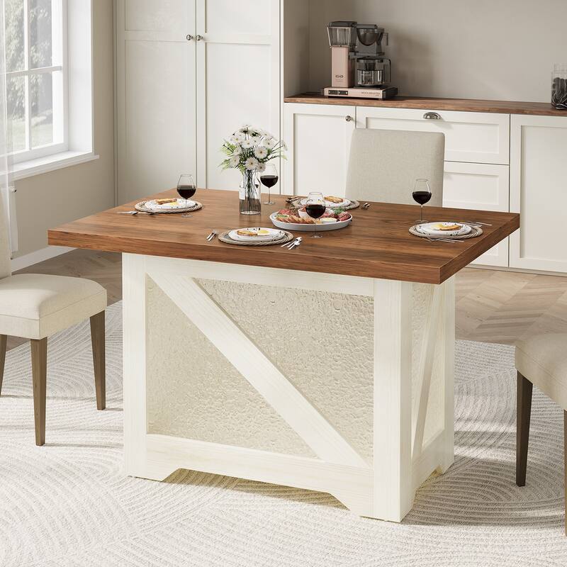 Dining Table with Acrylic X-Base, Kitchen Table for 4 People, Home Office Table with Thick Top