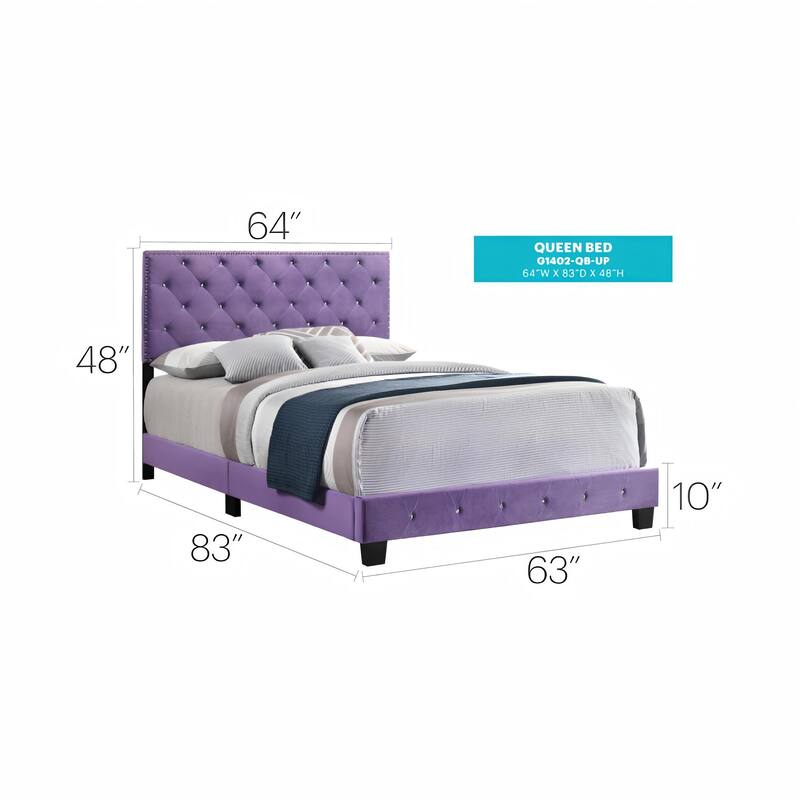 Queen Size Velvet Platform Bed with Sturdy Frame and Easy Assembly