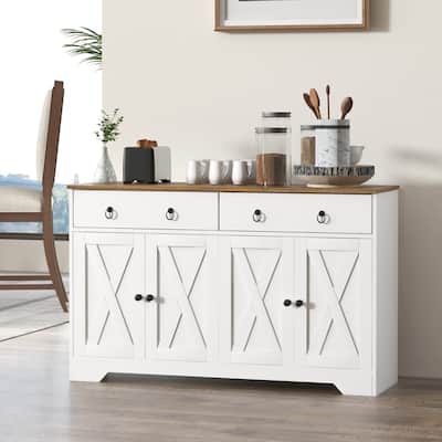 Farmhouse Buffet Cabinet with Barn-Style Doors, Adjustable Shelves & Storage (White)