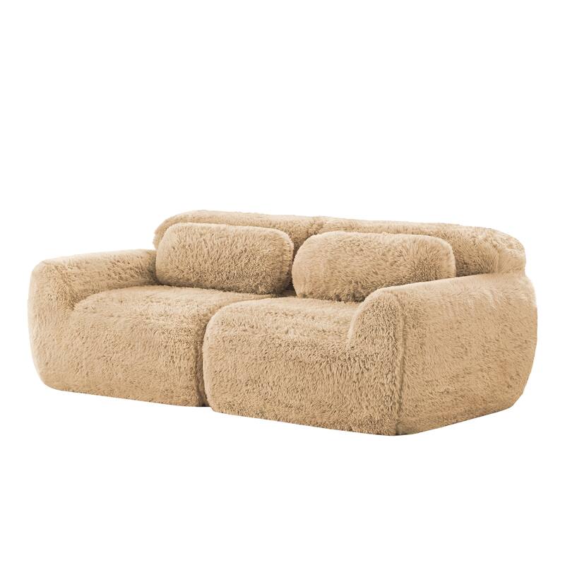 Anmytek 2-Seater Modular Sectional Sofa - No Assembly Required Cozy, Soft Fluffy Plush Fabric 32D High