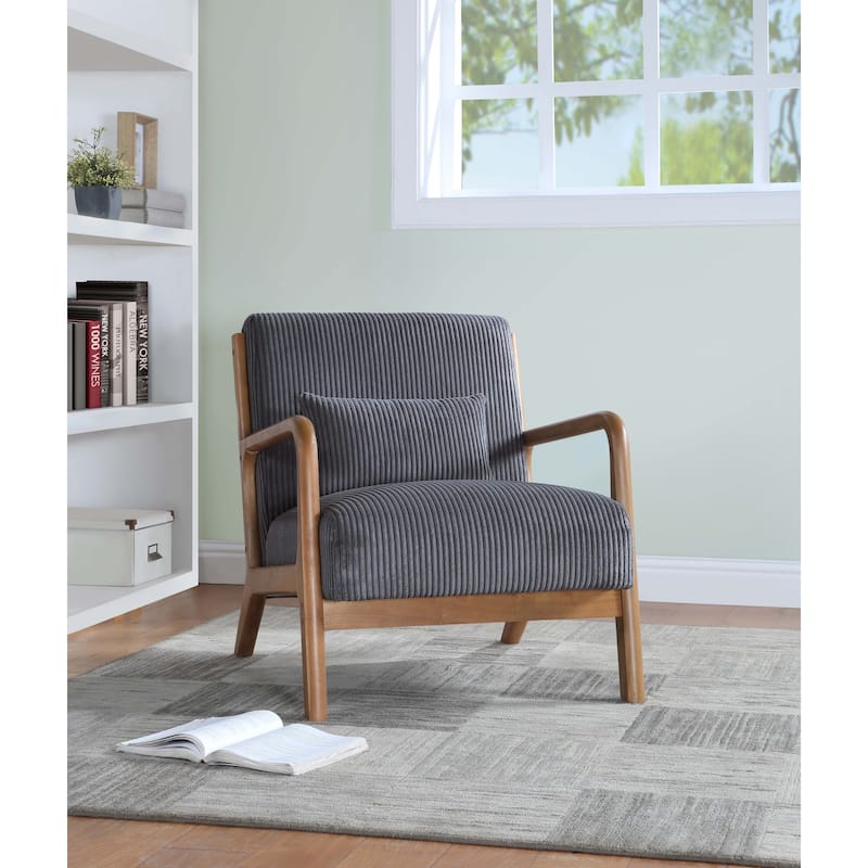 Elegance Wooden Corduroy Lounge Chair - Gray