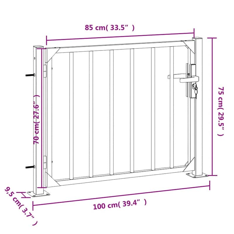 vidaXL Garden Gate Locking Fence Entrance Barrier Patio Lawn Stainless Steel