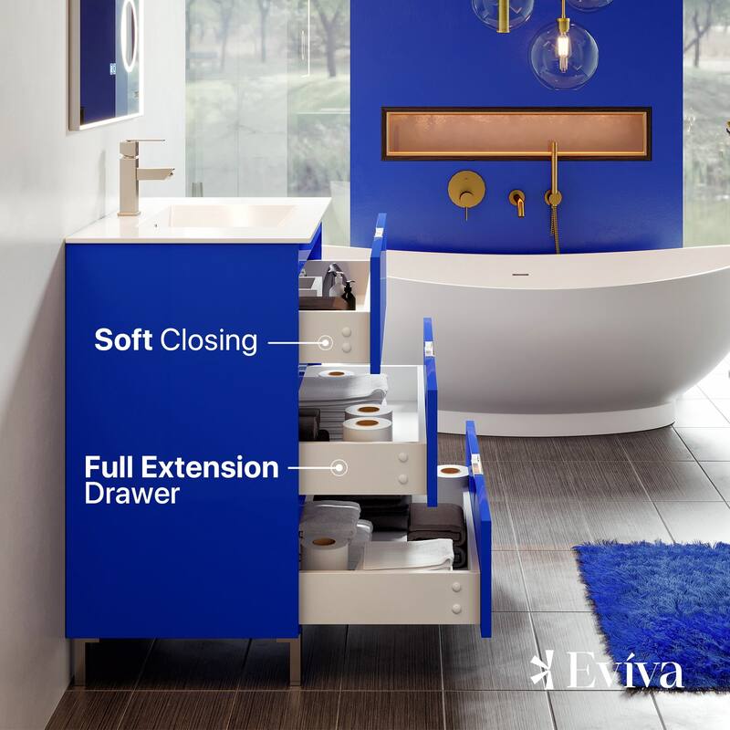 Eviva Malmo 32"W Blue Bath Vanity with Porcelain Integrated Sink