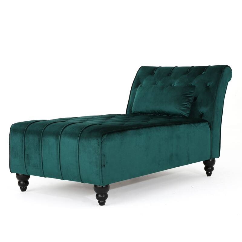 Roomfitters Tufted Velvet Chaise Lounge with Bolster Pillow, Elegant Relaxing Accent Seating
