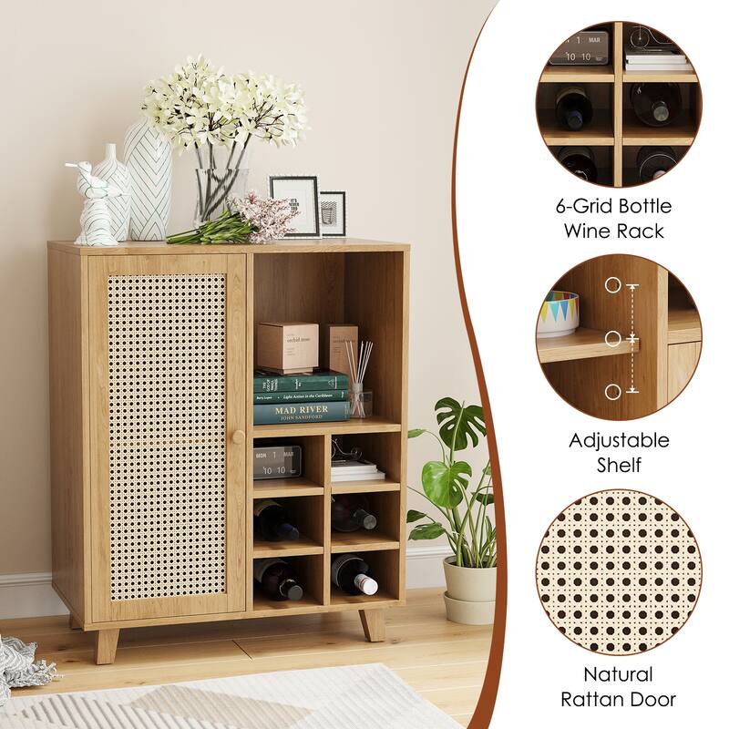 Sideboard Cabinet with Storage, 34 Inch Wine Bar Cabinet with Wine Racks, Buffet Cabinets for Home, Living Room