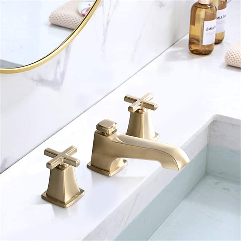 Two Handle Widespread High-arc Bathroom Faucet with Brushed Gold