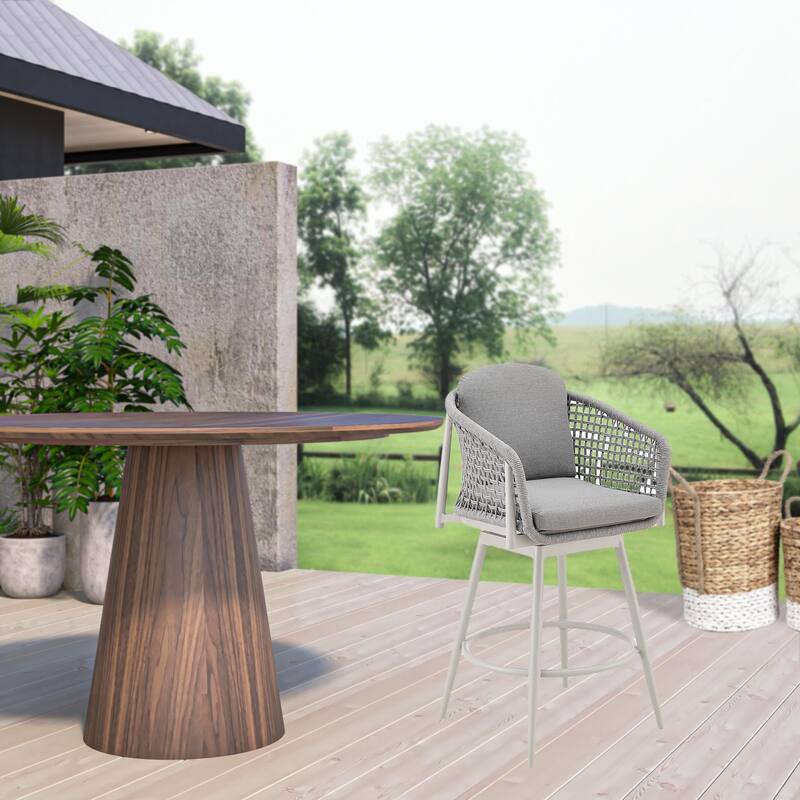 HomeRoots 44" Light Gray Metal Swivel Outdoor Bar Height chair with Footrest - Light Gray