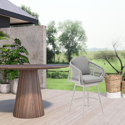 HomeRoots 44" Light Gray Metal Swivel Outdoor Bar Height chair with Footrest
