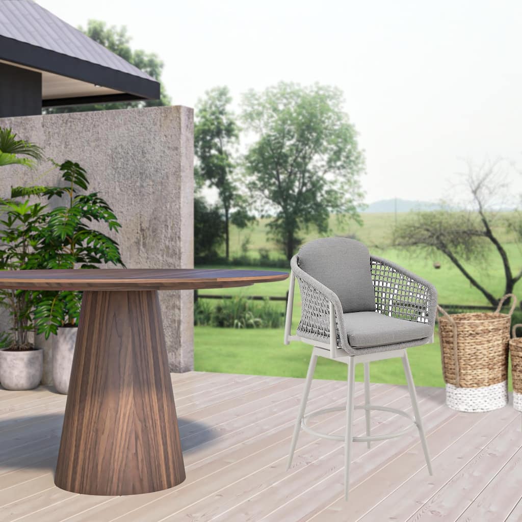 HomeRoots 44" Light Gray Metal Swivel Outdoor Bar Height chair with Footrest