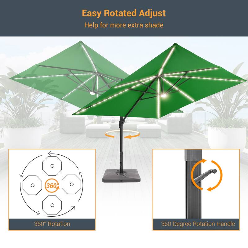 LIVOOSUN 11FT LED Round Patio Cantilever Umbrella With a Base