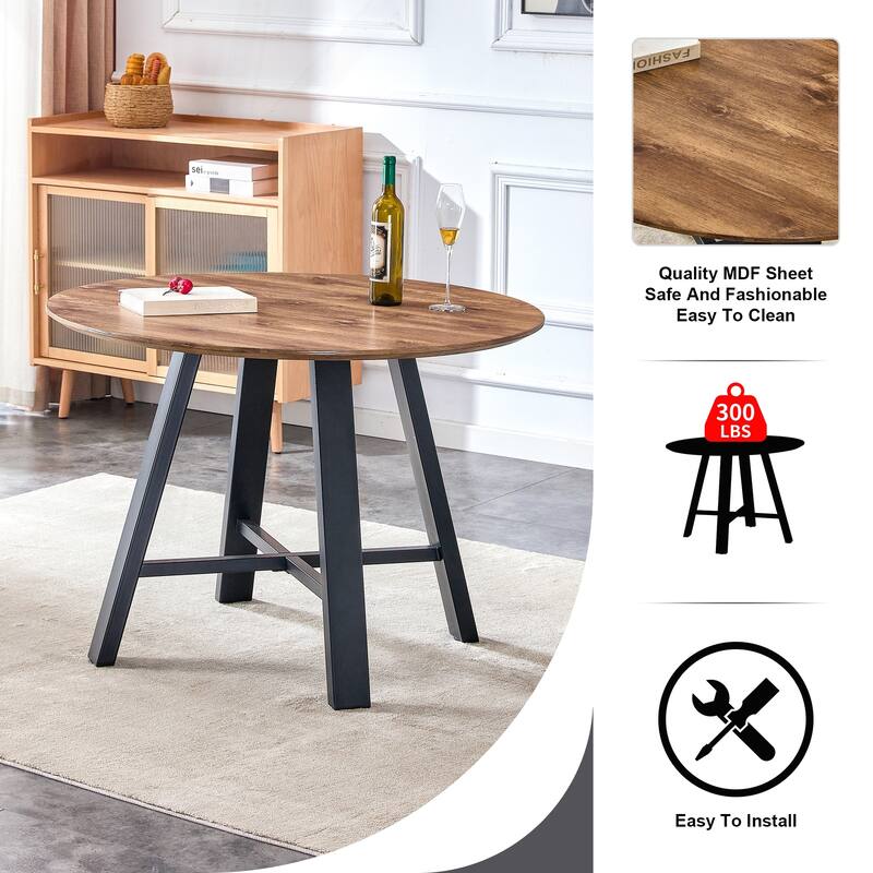 Minimalist Circular Dining Table with Sturdy Metal Legs