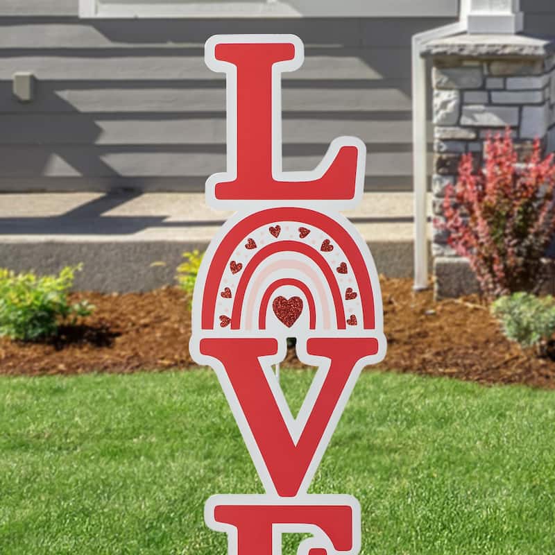 Glitzhome 36"H Valentine's Metal Rainbow "LOVE" Yard Stake
