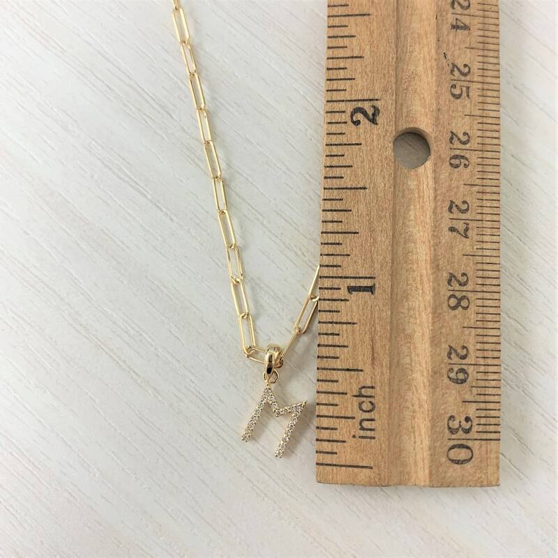 Joelle Collection Diamond Initial Letter Necklace Paperclip 14K Gold 16-inch Chain 1/10 TDW Necklace