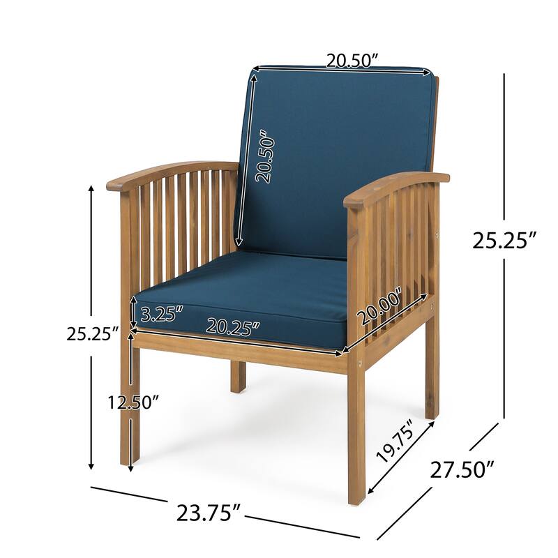 Gerry Outdoor Club Chair Set of 2, Slatted Design, Brown Wood, Blue