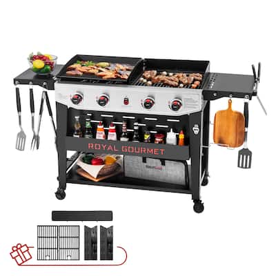 Royal Gourmet 4-Burner Gas Grill and Griddle Combo,Black & Silver