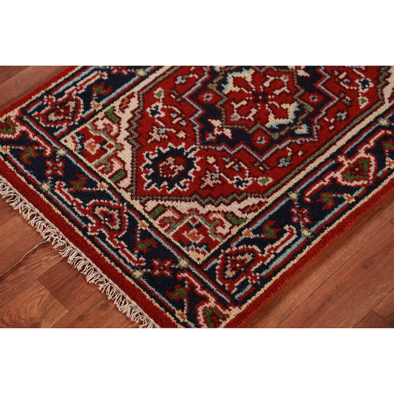 Hand Knotted Oriental 100% Wool Carpet Traditional Medallion Oranges & Rust Heriz (serapi) Area Rug - 3' 0'' X 2' 0''