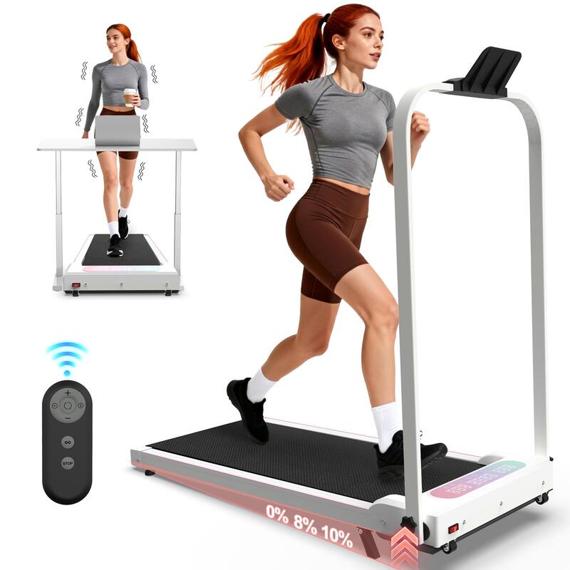 Foldable Treadmill with Handle Bar Incline, 2 in 1 Upgrade Portable Under Desk Walking Pad and Vibration Pad with Remote Control