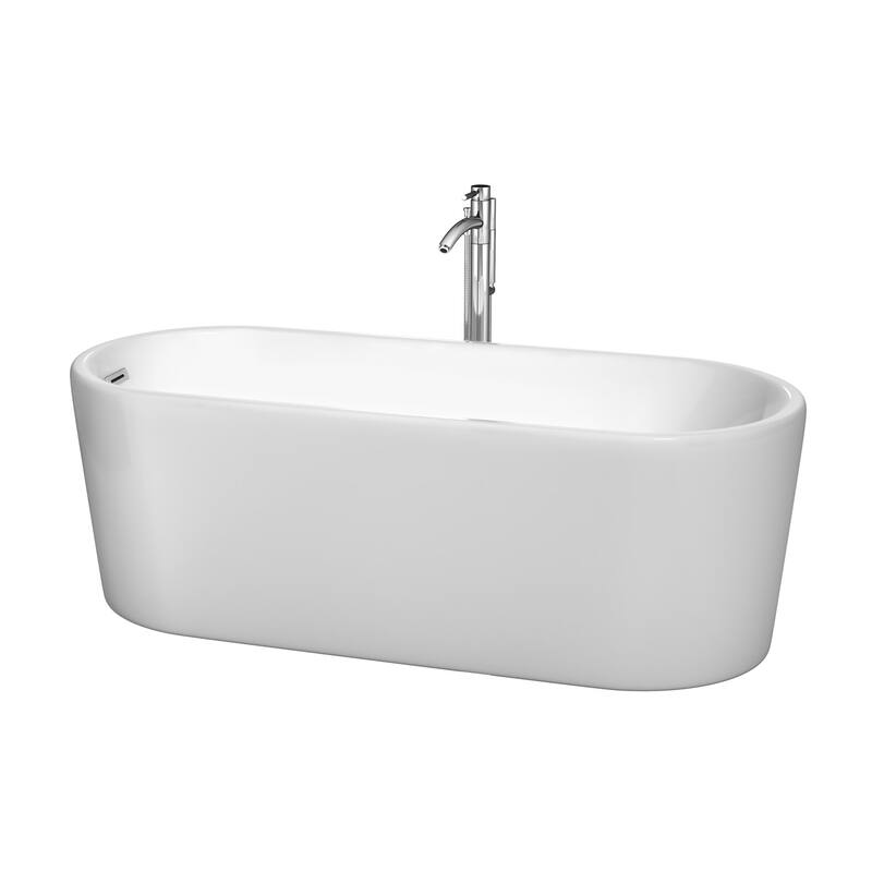 Wyndham Collection Ursula 67" Freestanding Soaking Tub with Tub Filler - White / Polished Chrome Trim